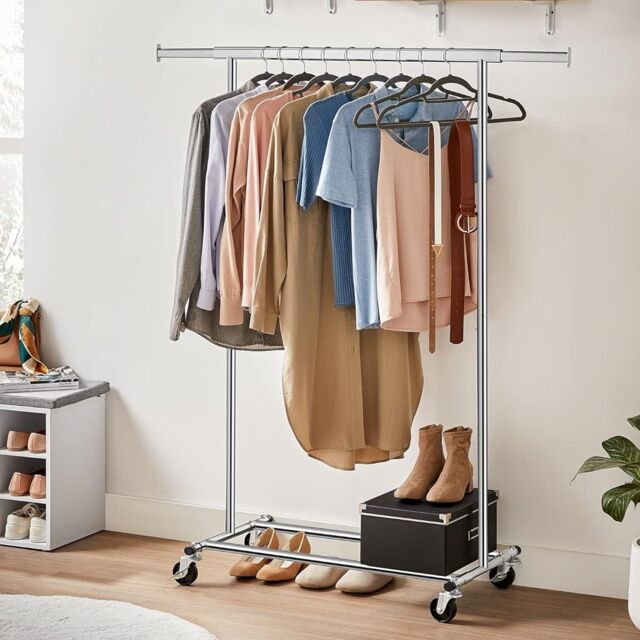 SONGMICS Portable Clothes Rack on Wheels with Extendable Rail in Silver - image 1