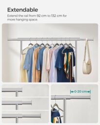 SONGMICS Portable Clothes Rack on Wheels with Extendable Rail in Silver - thumbnail 5