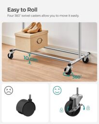 SONGMICS Portable Clothes Rack on Wheels with Extendable Rail in Silver - thumbnail 4