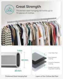 SONGMICS Portable Clothes Rack on Wheels with Extendable Rail in Silver - thumbnail 3
