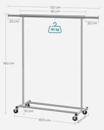 SONGMICS Portable Clothes Rack on Wheels with Extendable Rail in Silver - thumbnail 2