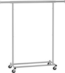 SONGMICS Portable Clothes Rack on Wheels with Extendable Rail in Silver - thumbnail 7