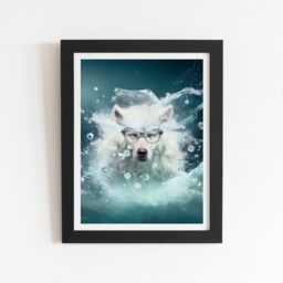 "Warren Reed - Designer White Wolf With Glasses Splashart Framed Art Print in Black - Size: W20"" x H30""" - thumbnail 1
