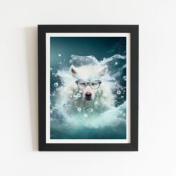 "Warren Reed - Designer White Wolf With Glasses Splashart Framed Art Print in Black - Size: W20"" x H30""" - thumbnail 2