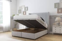 "Sloomy Marlborough Plush Ottoman Bed Base-54"" Wingback Headboard in Silver - Size: King" - thumbnail 2