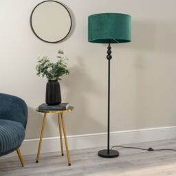 ValueLights Marissa Velvet Drum Shade with Black Stacked Ball Floor Lamp with LED Bulb in Bottle Green - thumbnail 3