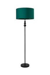 ValueLights Marissa Velvet Drum Shade with Black Stacked Ball Floor Lamp with LED Bulb in Bottle Green - thumbnail 6