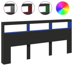 Berkfield Home Headboard Cabinet with LED Black 220x17x102 cm - Size: 220 x 17 x 102 cm - thumbnail 3