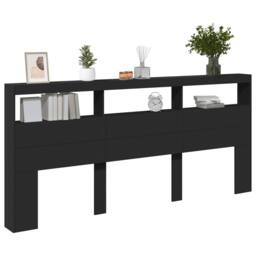Berkfield Home Headboard Cabinet with LED Black 220x17x102 cm - Size: 220 x 17 x 102 cm - thumbnail 5