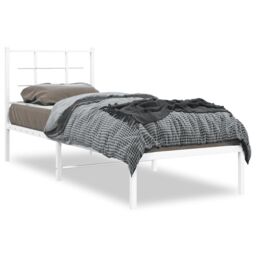 Berkfield Home Metal Bed Frame without Mattress with Headboard White 75x190cm - Size: 75x190 cm - thumbnail 2