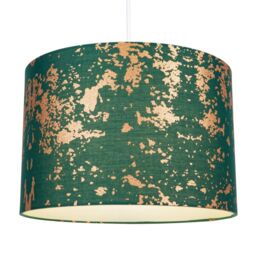 Happy Homewares Cotton Fabric Lamp Shade with Delicate Foil Decor for Table or Ceiling in Dark Green - Size: 12 inches - thumbnail 2