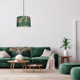 Happy Homewares Cotton Fabric Lamp Shade with Delicate Foil Decor for Table or Ceiling in Dark Green - Size: 12 inches - thumbnail 5