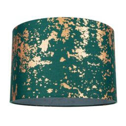 Happy Homewares Cotton Fabric Lamp Shade with Delicate Foil Decor for Table or Ceiling in Dark Green - Size: 12 inches