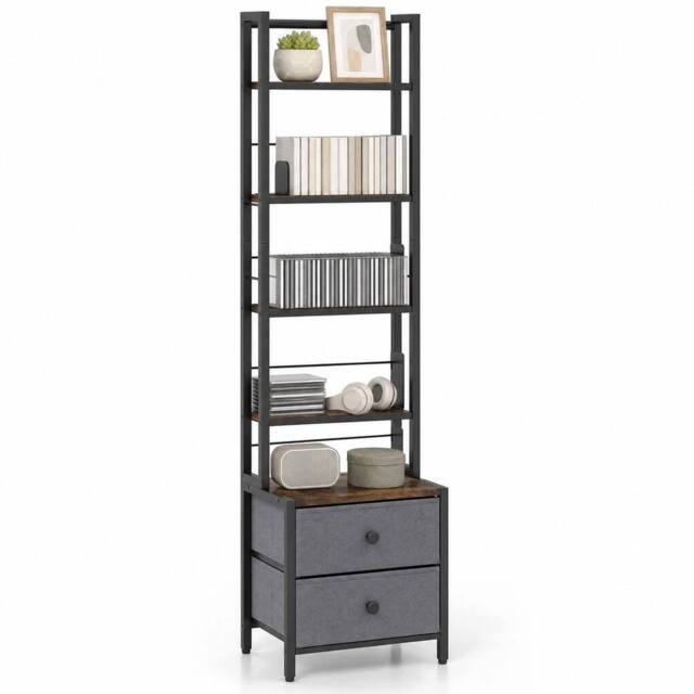 Kelvenix 5-Tier DVD Shelf Organizer Media Storage Cabinet in Brown - Size: 0.6m2 - image 1