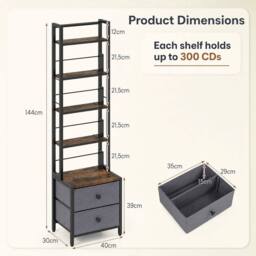 Kelvenix 5-Tier DVD Shelf Organizer Media Storage Cabinet in Brown - Size: 0.6m2 - thumbnail 2