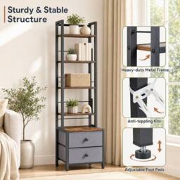 Kelvenix 5-Tier DVD Shelf Organizer Media Storage Cabinet in Brown - Size: 0.6m2 - thumbnail 4