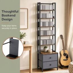 Kelvenix 5-Tier DVD Shelf Organizer Media Storage Cabinet in Brown - Size: 0.6m2 - thumbnail 5