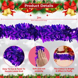 Neel Blue Christmas Shiny Metallic Chunky Tinsel Garland, 6.5ft in Violet - thumbnail 2
