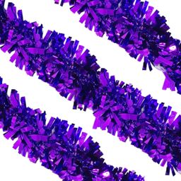 Neel Blue Christmas Shiny Metallic Chunky Tinsel Garland, 6.5ft in Violet - thumbnail 8