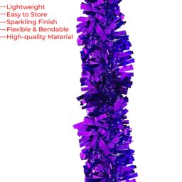 Neel Blue Christmas Shiny Metallic Chunky Tinsel Garland, 6.5ft in Violet - thumbnail 4