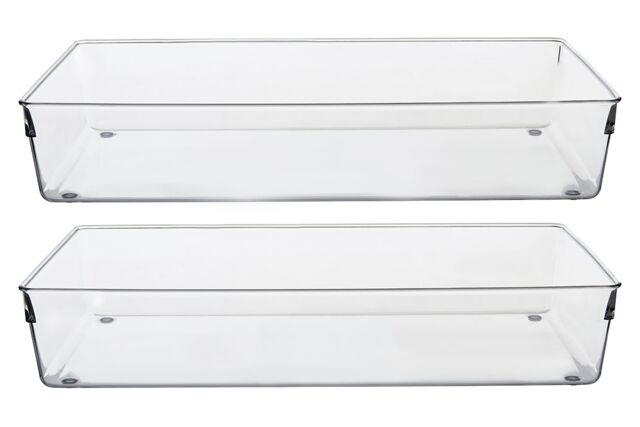 Orsina Sturdy Build Set Of Two Large Kitchen Organisers, Integrated Handle Narrow Storage Boxes For Fridge in Clear - image 1