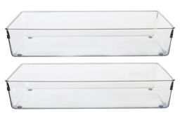 Orsina Sturdy Build Set Of Two Large Kitchen Organisers, Integrated Handle Narrow Storage Boxes For Fridge in Clear - thumbnail 1