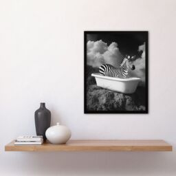 Artery8 Zebra Bath Time in Bathtub Black White Surreal Framed Art Print in Grey - Size: A4 - thumbnail 4
