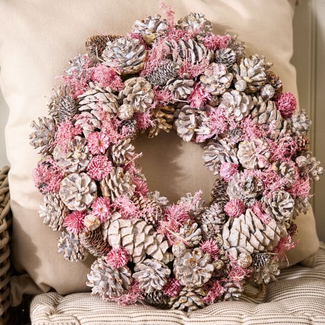 Dibor Traditional Pink Pinecone Xmas Front Door Wreath Spring Wreath 38cm - image 1