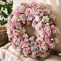 Dibor Traditional Pink Pinecone Xmas Front Door Wreath Spring Wreath 38cm - thumbnail 2