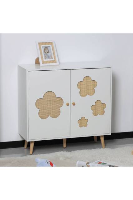 Home Source 2 Door Storage Cabinet Hallway Living Room Sideboard Wooden Legs in White - image 1