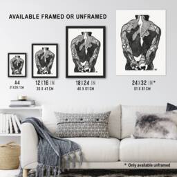 Artery8 Anatomical study of mans back muscles Stolk Framed Wall Art Print in White - Size: A4 - thumbnail 3