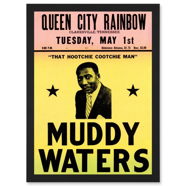 Artery8 Music Concert Advert Muddy Waters Legend Blues USA Hootchie Cootchie Man Artwork Framed Wall Art Print A4 in Black - image 1