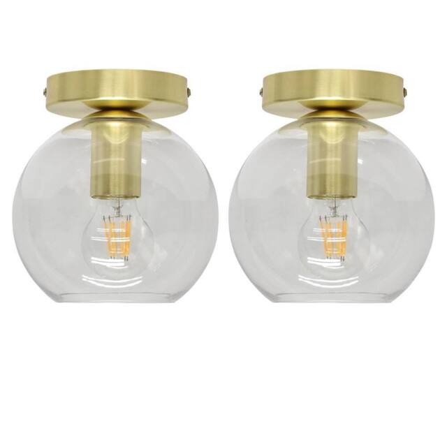 First Choice Lighting Set of 2 Barnum - Clear Glass Globe Satin Brass Ceiling Light Fittings - image 1