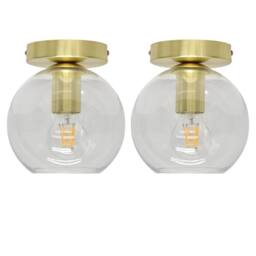 First Choice Lighting Set of 2 Barnum - Clear Glass Globe Satin Brass Ceiling Light Fittings - thumbnail 1