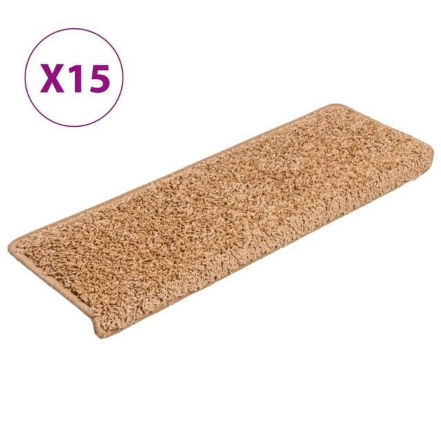 Berkfield Home Carpet Stair Treads 15 pcs 65x21x4 cm Beige - Size: Medium - image 1