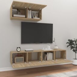 Berkfield Home 3 Piece TV Cabinet Set Sonoma Oak Engineered Wood in Brown - thumbnail 3