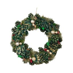 Samuel Alexander 50cm Bauble & Pinecone Hanging Christmas Wreath with Red Berries in Green - thumbnail 8