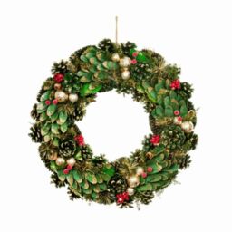 Samuel Alexander 50cm Bauble & Pinecone Hanging Christmas Wreath with Red Berries in Green - thumbnail 5