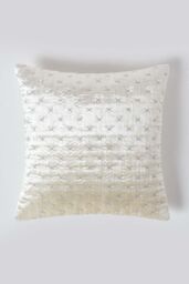 Homescapes Crushed Velvet Cushion Cover in Cream - Size: 30 cm x 50 cm - thumbnail 1