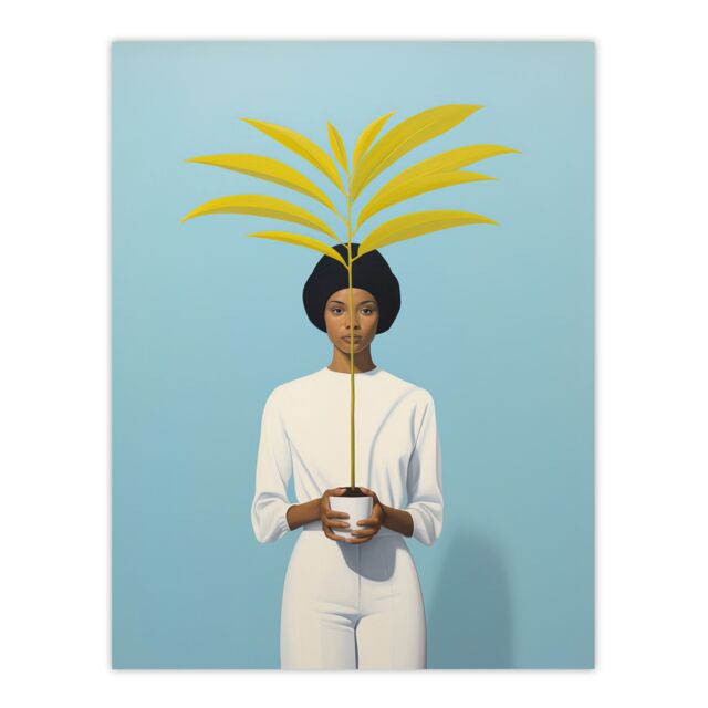 Artery8 Presenting The Kentia Palm Simple Minimalist White On Blue Artwork Painting Unframed Wall Art Print Poster Home Decor Premium - image 1