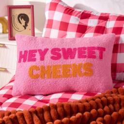 OHS Hey Sweet Cheeks Slogan Decorative Scatter Cushion Throw Pillow in Pink - thumbnail 3
