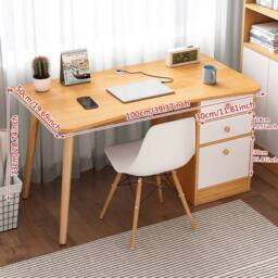 KORVIXA Home Office Study Computer Desk Workstation Desk in Natural - Size: 100 cm - thumbnail 2