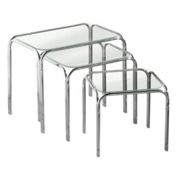 Orsina Modern Design Nest Of 3 Clear Glass Pointed Oval Tables, Space Saving Nesting Tables, Stackable Side Tables in Silver - thumbnail 1