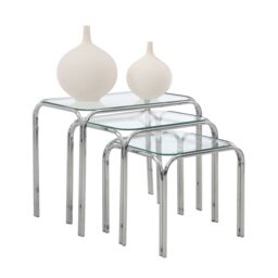 Orsina Modern Design Nest Of 3 Clear Glass Pointed Oval Tables, Space Saving Nesting Tables, Stackable Side Tables in Silver - thumbnail 2