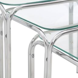 Orsina Modern Design Nest Of 3 Clear Glass Pointed Oval Tables, Space Saving Nesting Tables, Stackable Side Tables in Silver - thumbnail 3