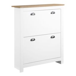 HOMCOM 2 Drawer Shoe Cabinet Narrow Shoe Cupboard with Flip Doors in White - thumbnail 2