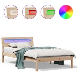 Berkfield Home with LED Strip Lights with Headboard Brown 90 x 190 cm Solid pine wood - thumbnail 4