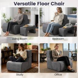 Costway Soft Floor Chair Lazy Sofa w/ Detachable Headrest Reading Chair in Grey - thumbnail 8