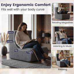 Costway Soft Floor Chair Lazy Sofa w/ Detachable Headrest Reading Chair in Grey - thumbnail 4