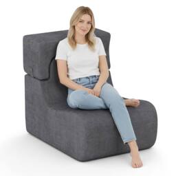 Costway Soft Floor Chair Lazy Sofa w/ Detachable Headrest Reading Chair in Grey - thumbnail 2